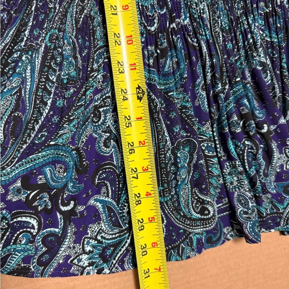 Catherines Paisley V-Neck Tunic Bejeweled Pleated Blouse 3X Bell Sleeve - Picture 6 of 9